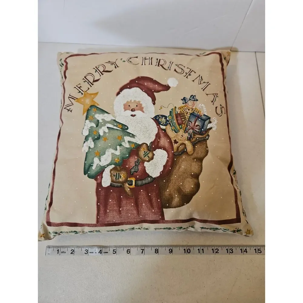 Vintage Handmade Merry Christmas Santa decorative throw pillow Primitive Country